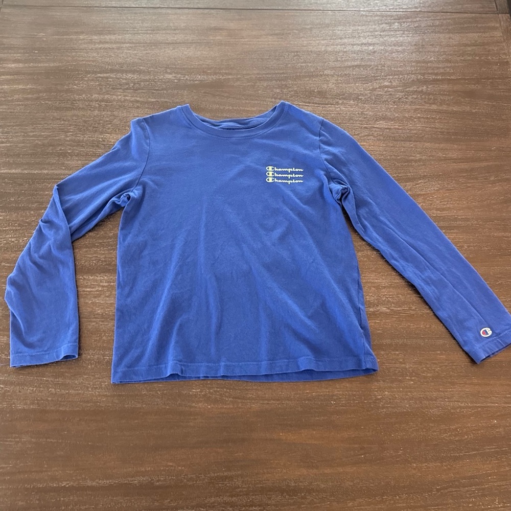 Champion Boys Large (14) Blue Long Sleeve Cotton T-shirt